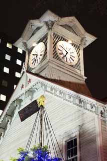 photo,material,free,landscape,picture,stock photo,Creative Commons,Sapporo clock tower, Clock tower, Dial, Light-up, Was Won