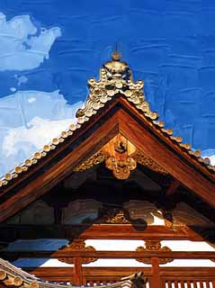 illust, materiell, befreit, Landschaft, Bild, Gemlde, Farbbleistift, Wachsmalstift, Zeichnung,,Goldener Pavillon-Tempel Hojo Dach, Welterbe, Goldener Pavillon, Ashikaga Yoshimitsu, Kyoto