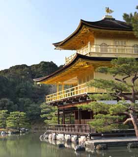 Foto, materieel, vrij, landschap, schilderstuk, bevoorraden foto,Gouden Paviljoen Tempel reliekschrijn Hall, Wereld Heritage, Gouden Paviljoen, Ashikaga Yoshimitsu, Kyoto