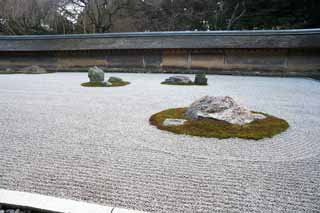 Foto, materieel, vrij, landschap, schilderstuk, bevoorraden foto,De Rock Garden in de tempel van de vreedzame draak, Wereld Heritage, Doe schudden tuin, Zen tempel, Muromachi Shogunate