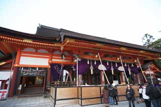 Foto, materieel, vrij, landschap, schilderstuk, bevoorraden foto,Yasaka Shrine hal van aanbidding, Gion constructie, Gambrel bekapen, Inada, kamt het leven van de prinses, SUSANOWONOMIKOTO