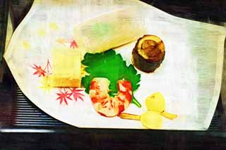 illust, materiale, libero panorama, ritratto dipinto, matita di colore disegna a pastello, disegnando,La cucina di Kyoto, Cibo giapponese., Piatti, Gomito di cena, Hors-d'oeuvre