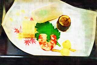 illust, material, livram, paisagem, quadro, pintura, lpis de cor, creiom, puxando,A cozinha Quioto, Comida japonesa., Louas, Cotovelo de jantar, Hors-d'oeuvre