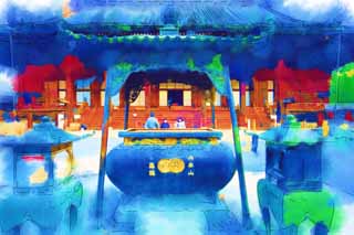 illust, materiale, libero panorama, ritratto dipinto, matita di colore disegna a pastello, disegnando,Chionin Istituto di tempio buddista, Buddismo, HOUNEN, Buddista vocazionale, Tempio Zen