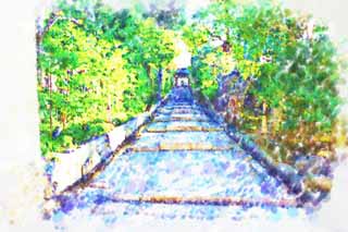 illust, matire, libre, paysage, image, le tableau, crayon de la couleur, colorie, en tirant,Kodaiji Temple approche, .., Inclinaison de cuisine, Mausole, Temple de la secte Zen