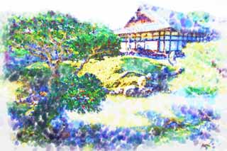 illust, materiell, befreit, Landschaft, Bild, Gemlde, Farbbleistift, Wachsmalstift, Zeichnung,,Kodaiji Temple Gardens, , , Volle Mondeinheiten, 