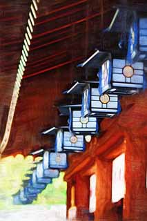 illustration,material,free,landscape,picture,painting,color pencil,crayon,drawing,Lamp in Kashihara Shrine, Shinto, , Light, Lighting