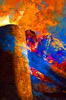 illust, matire, libre, paysage, image, le tableau, crayon de la couleur, colorie, en tirant,Saint-feu, Flamme, Feu, Bois  brler, Enjou