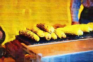 illustration,material,free,landscape,picture,painting,color pencil,crayon,drawing,Burning corn stand, Mais, Delicious, Thale, Festivities