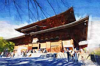 illust, materiell, befreit, Landschaft, Bild, Gemlde, Farbbleistift, Wachsmalstift, Zeichnung,,To-ji Tempel Haupthalle, Buddhismus, Kathedrale, Welterbe, Buddhistisches Bild