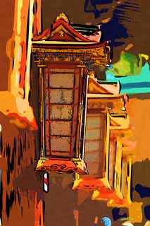 illust, materiale, libero panorama, ritratto dipinto, matita di colore disegna a pastello, disegnando,Kitano Tenman-gu santuario della lampada, Accendendo, Lanterna orto, Kitano, Susine