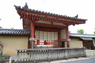 Foto, materieel, vrij, landschap, schilderstuk, bevoorraden foto,De Yakushi-ji Tempel zuiden poort, Ik word in rood geschilderd, De Boeddha van De heling, Boeddhist mannenklooster, Chaitya