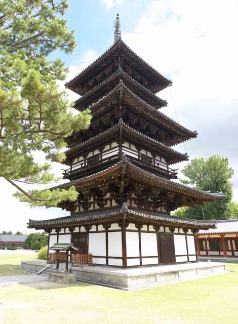 Foto, materiell, befreit, Landschaft, Bild, hat Foto auf Lager,Yakushi-ji Temple Ostturm, Ich werde in roten gemalt, Der Buddha vom Verheilen, Buddhistisches Mnchskloster, Chaitya