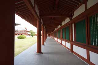 fotografia, materiale, libero il panorama, dipinga, fotografia di scorta,Corridoio di Tempio di Yakushi-ji, Io sono dipinto in rosso, Il Budda di guarire, Convento buddista, Chaitya