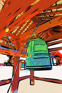 illust, materiell, befreit, Landschaft, Bild, Gemlde, Farbbleistift, Wachsmalstift, Zeichnung,,Yakushi-ji Temple Glockenturm, Ich werde in roten gemalt, Der Buddha vom Verheilen, Buddhistisches Mnchskloster, Chaitya