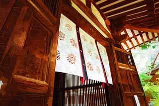 illust, matire, libre, paysage, image, le tableau, crayon de la couleur, colorie, en tirant,Couloir de la confrence de Toshodai-ji Temple, La Cour Impriale architecture, btiment en bois, Monastre bouddhiste, Chaitya