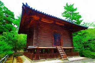 illustration,material,free,landscape,picture,painting,color pencil,crayon,drawing,Toshodai-ji Temple storehouse for keeping the Buddhist scripture, warehouse, wooden building, Square log architecture, Chaitya