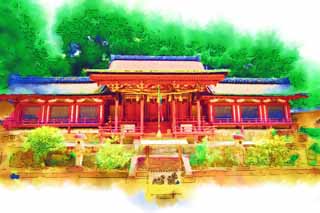 illust, material, livram, paisagem, quadro, pintura, lpis de cor, creiom, puxando,Templo de Yakushi-ji, Eu sou pintado em vermelho, Corporao de deidade local, Hideyori Toyotomi, Santurio de Xintosmo