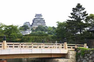 Foto, materieel, vrij, landschap, schilderstuk, bevoorraden foto,Himeji-jo Kasteel, Vier nationale schatten Kasteel, De kers boom poort brug, Shigetaka Kuroda, Hideyoshi Hashiba