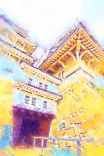 illustration,material,free,landscape,picture,painting,color pencil,crayon,drawing,Himeji-jo Castle, Four national treasures Castle, Sadanori Akamatsu, Shigetaka Kuroda, Hideyoshi Hashiba