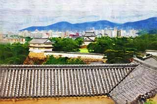 illustration,material,free,landscape,picture,painting,color pencil,crayon,drawing,Himeji-jo Castle, Four national treasures Castle, Sadanori Akamatsu, Shigetaka Kuroda, Hideyoshi Hashiba