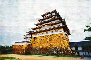 illustration,material,free,landscape,picture,painting,color pencil,crayon,drawing,Himeji-jo Castle, Four national treasures Castle, Sadanori Akamatsu, Shigetaka Kuroda, Hideyoshi Hashiba