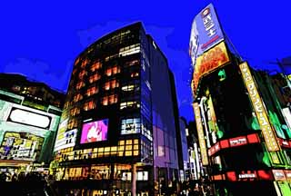 illustration,material,free,landscape,picture,painting,color pencil,crayon,drawing,The dusk of Shinjuku Station, Downtown, Shinjuku, Commercial areas, city