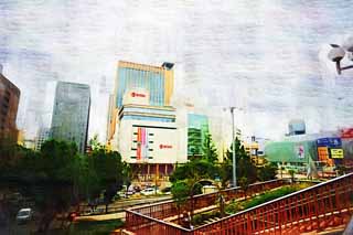 illust, matire, libre, paysage, image, le tableau, crayon de la couleur, colorie, en tirant,Les Sannomiya placent le carr, Sannomiya, grand magasin, En ville, Kansai