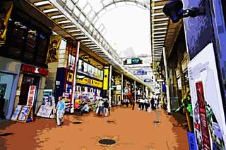 illust, material, livram, paisagem, quadro, pintura, lpis de cor, creiom, puxando,Motomachi, Kobe que faz compras distrito, Sannomiya, Uma arcada, O centro da cidade, Kansai