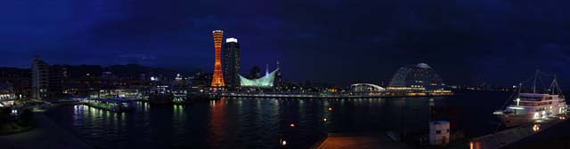 photo,material,free,landscape,picture,stock photo,Creative Commons,Kobe port night view, port, port tower, pleasure boat, tourist attraction