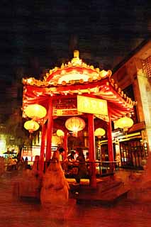 illust, matire, libre, paysage, image, le tableau, crayon de la couleur, colorie, en tirant,Kobe Nankinmachi, Chinatown, Une arcade, En ville, Chine