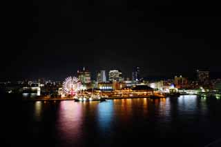 Foto, materieel, vrij, landschap, schilderstuk, bevoorraden foto,Kobe poort avond uitzicht oprit van het oog, Poort, Ferris verrijden, Genoegen boot, Toeristische aantrekking