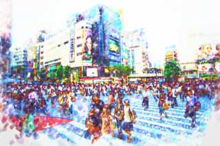 illust,tela,gratis,paisaje,fotografa,idea,pintura,Lpiz de color,dibujo,El cruzar de estacin de Shibuya, En el centro, Paseante, Paso de peatones, Multitud