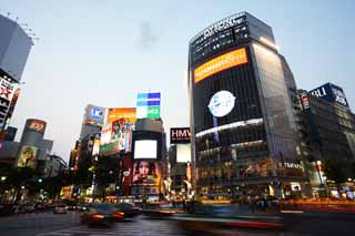 photo,material,free,landscape,picture,stock photo,Creative Commons,The crossing of Shibuya Station, Downtown, taxi, QFRONT, neon sign