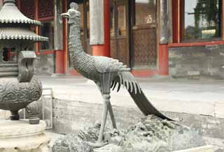 photo,material,free,landscape,picture,stock photo,Creative Commons,The bronze statue of the Chinese phoenix, bird, Chinese phoenix, tail feather, The empress
