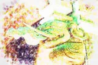 illust, materiale, libero panorama, ritratto dipinto, matita di colore disegna a pastello, disegnando,L'immagine dell'elefante di Tempio di Hase-dera, Un elefante, intaglio di legno, Chaitya, Mitera del fiore