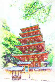 illust,tela,gratis,paisaje,fotografa,idea,pintura,Lpiz de color,dibujo,Cinco pagoda de Storeyed de Hase - templo de dera, Soy pintado de rojo, Edificio de madera, Chaitya, Mitera de la flor