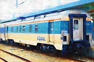 illust, material, livram, paisagem, quadro, pintura, lpis de cor, creiom, puxando,Sema Ulu, trem, diesel, KORAIL, carro de movimento