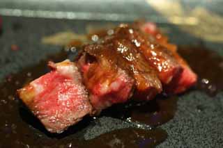 fotografia, material, livra, ajardine, imagine, proveja fotografia,Comidas grelhando em um prato frreo da carne de boi, bife, Louas de carne, Vaca japonesa, Eu estou delicioso