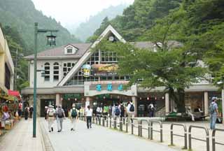 Foto, materiell, befreit, Landschaft, Bild, hat Foto auf Lager,Mt. Takao Drahtseilbahnplattform, Dreiecksdach, Bergsteigenbesucher, Wandern, Eine Exkursion