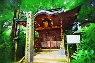 illust, material, livram, paisagem, quadro, pintura, lpis de cor, creiom, puxando,Um templo de mudana milagroso de Mt. Takao, Orao de passeador boa, ogro de criana estranho, Giyoja Enno, templo