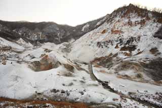 Foto, materieel, vrij, landschap, schilderstuk, bevoorraden foto,Noboribetsu Onsen Hell Valley, Heet borrelen, Zwavel, Aardwarmte, Vulkaan