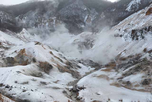 photo, la matire, libre, amnage, dcrivez, photo de la rserve,Noboribetsu Onsen valle d'enfer, source chaude, Soufre, Chaleur terrestre, volcan