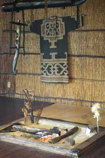 fotografia, materiale, libero il panorama, dipinga, fotografia di scorta,L'orlo di focolare di Ainu, Ainu, Costume di popolo, Fuoco, Legna da ardere