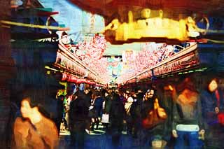 illust, , , , , ,  ,  , .,turnout  lining passageway, , Senso-ji , Asakusa, 