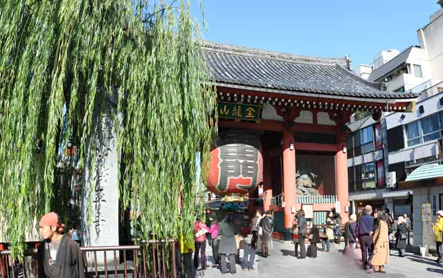 Foto, materieel, vrij, landschap, schilderstuk, bevoorraden foto,Kaminari-mon Poort, Bezoekende touristenplaats stip, Senso-ji Tempel, Asakusa, Lantaarn