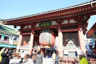 Foto, materiell, befreit, Landschaft, Bild, hat Foto auf Lager,Kaminari-mon Tor, das Besichtigen von Stelle, Senso-ji-Tempel, Asakusa, Laterne