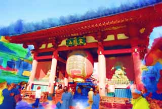 illust, , , , , ,  ,  , .,Kaminari-mon , sightseeing , Senso-ji , Asakusa, 