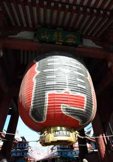 Foto, materieel, vrij, landschap, schilderstuk, bevoorraden foto,Kaminari-mon Poort, Bezoekende touristenplaats stip, Senso-ji Tempel, Asakusa, Lantaarn