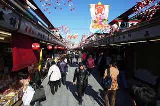 fotografia, materiale, libero il panorama, dipinga, fotografia di scorta,La produzione di negozi che solcano un corridoio, turista, Tempio di Senso-ji, Asakusa, L'anno Nuovo villeggia decorazione